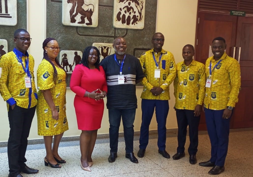 Dr. Gyeke-Dako (3rd from left) and Mr. Seth Nutakor (Grants Manager, ReFinD, 6th from left) in a pose with Prof. Robert Darko Osei, Dean of the Graduate School, University of Ghana and ISSER Senior Member (4th), and other ISSER staff at the conference.